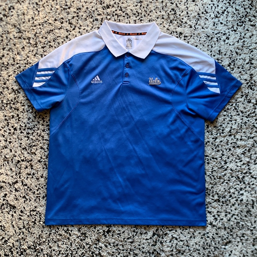 Adidas Scorch Climalite UCLA Polo Shirt Light Blue White Short Sleeve Size XL
